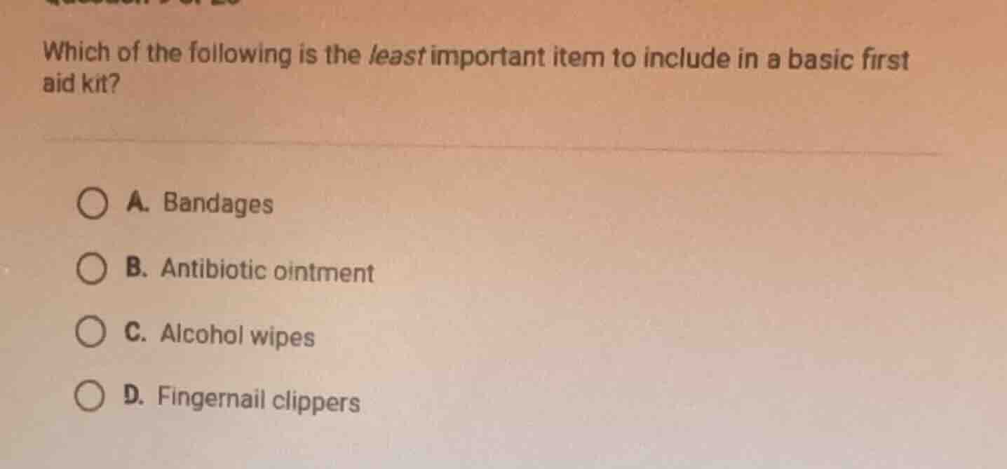 which of the following is the least important item to include in a basi…