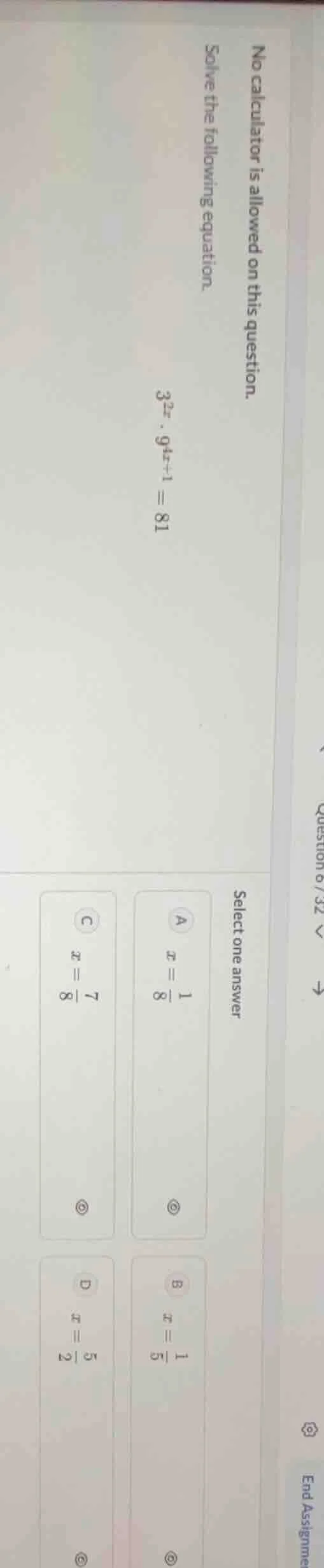 no calculator is allowed on this question. solve the following equation…