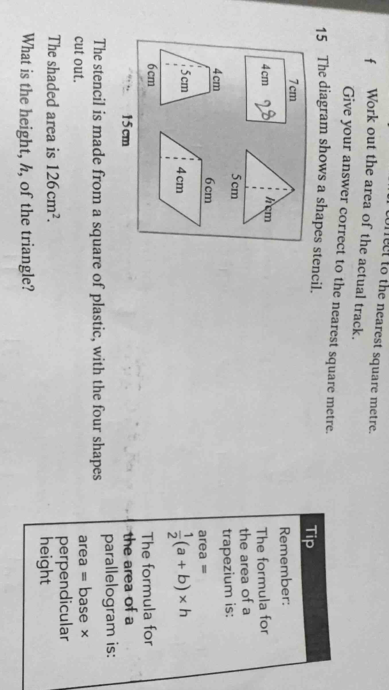 15 the diagram shows a shapes stencil. the stencil is made from a squar…