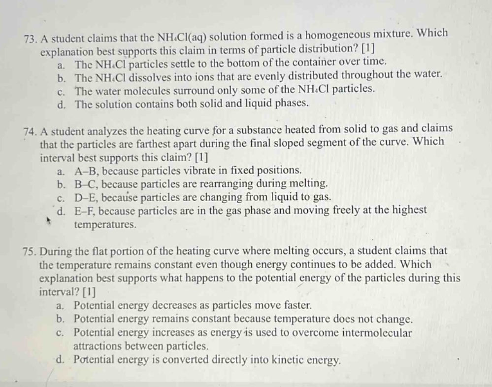 73. a student claims that the nh₄cl(aq) solution formed is a homogeneou…