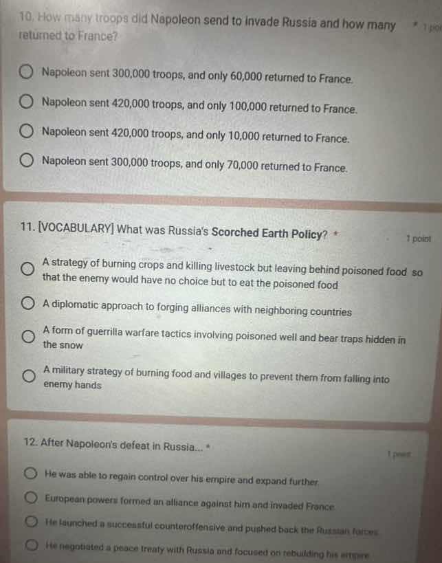 10. how many troops did napoleon send to invade russia and how many ret…