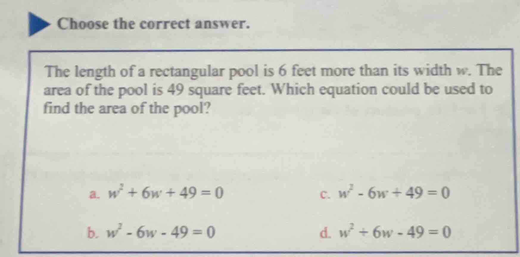 choose the correct answer. the length of a rectangular pool is 6 feet m…
