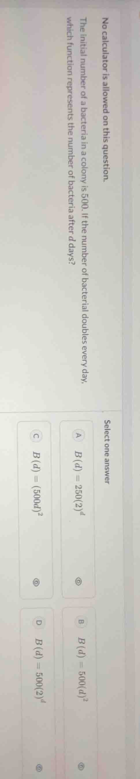 no calculator is allowed on this question. the initial number of a bact…