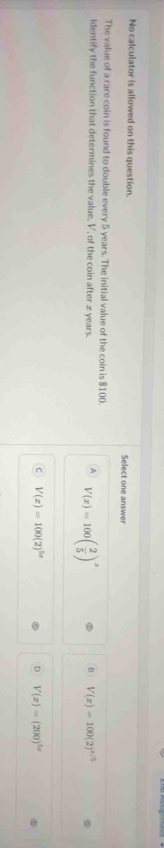 no calculator is allowed on this question. the value of a rare coin is …