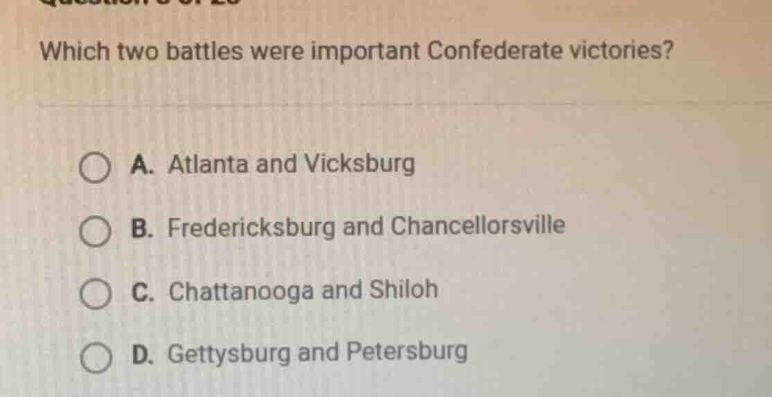 which two battles were important confederate victories? a. atlanta and …