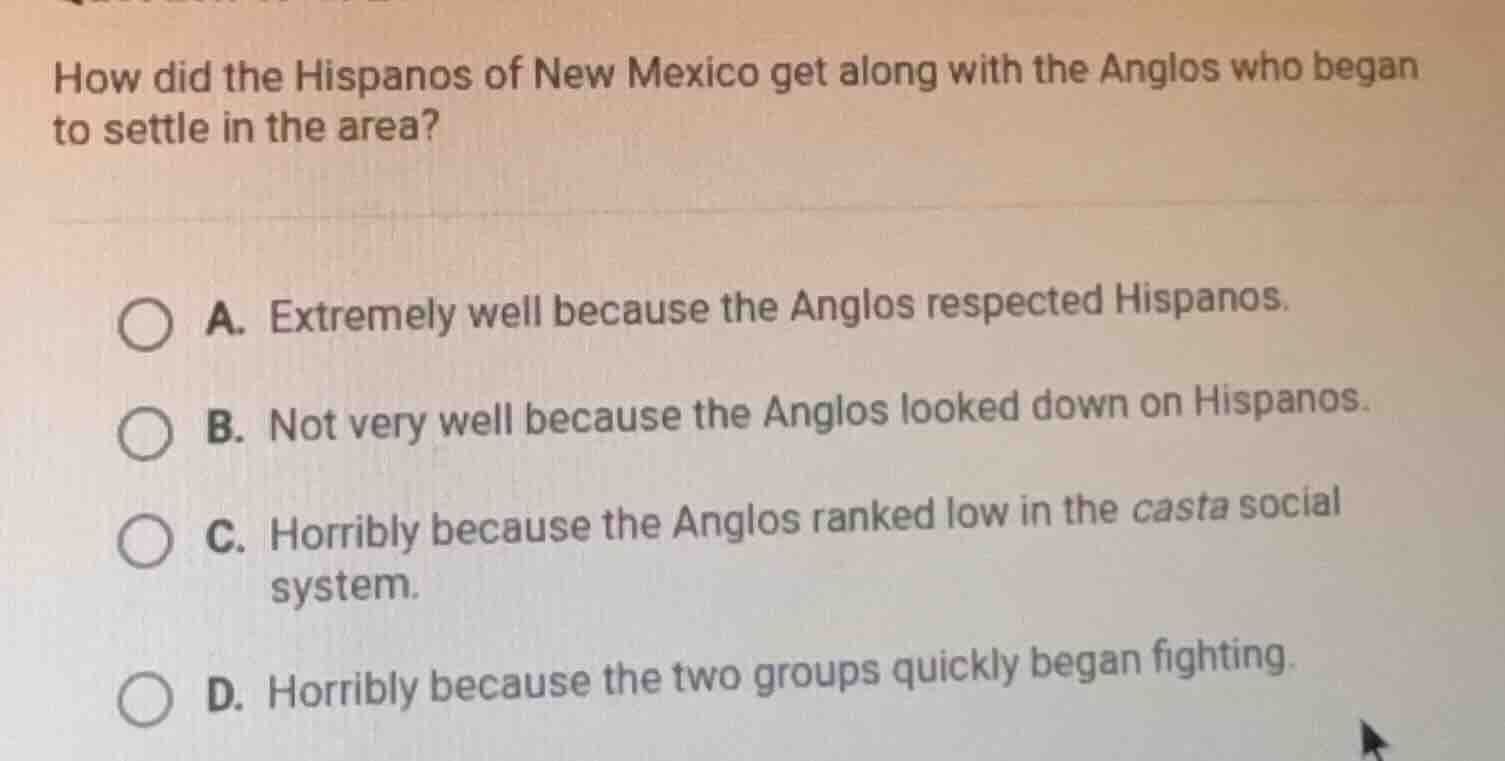how did the hispanos of new mexico get along with the anglos who began …