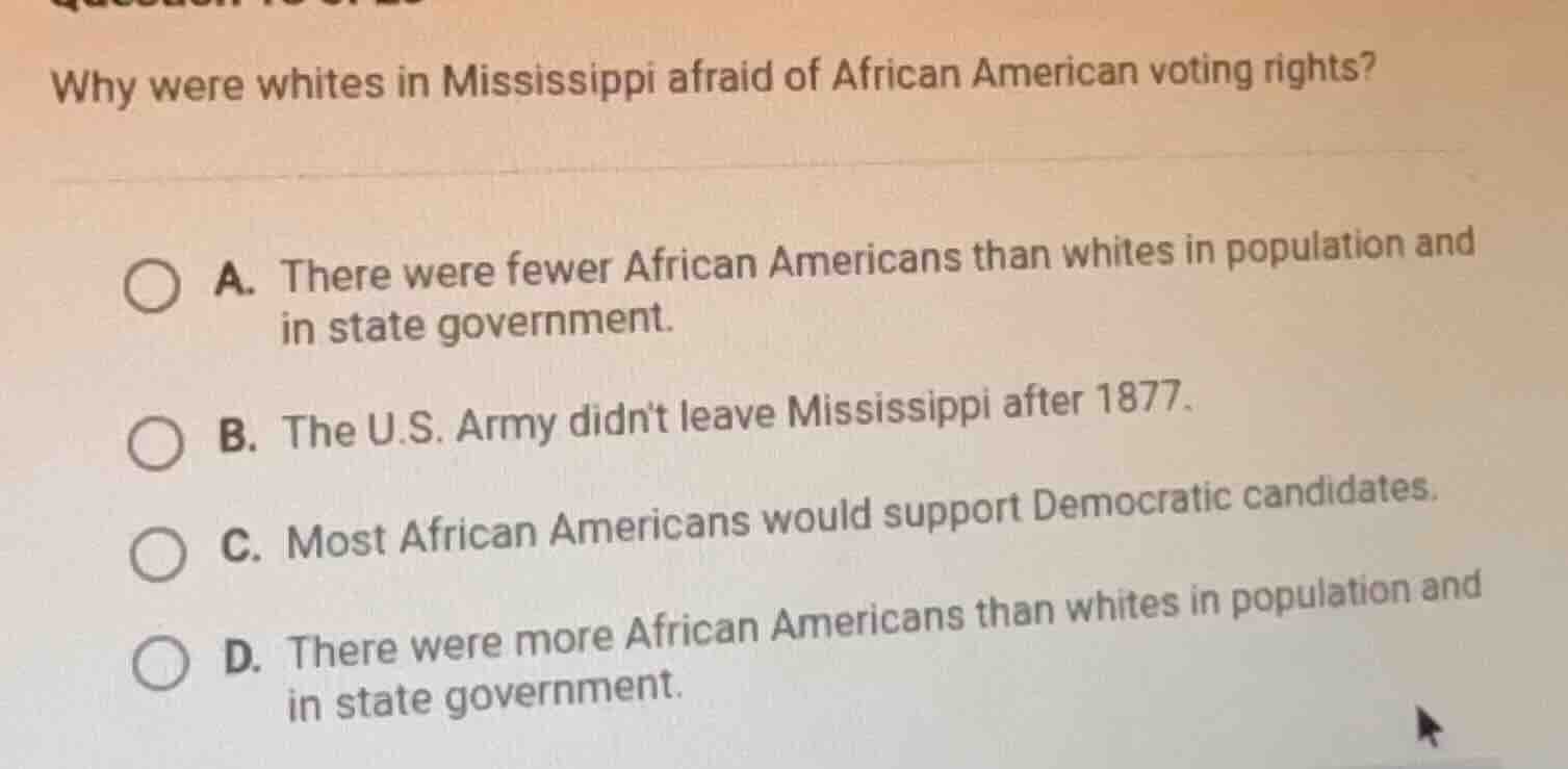 why were whites in mississippi afraid of african american voting rights…