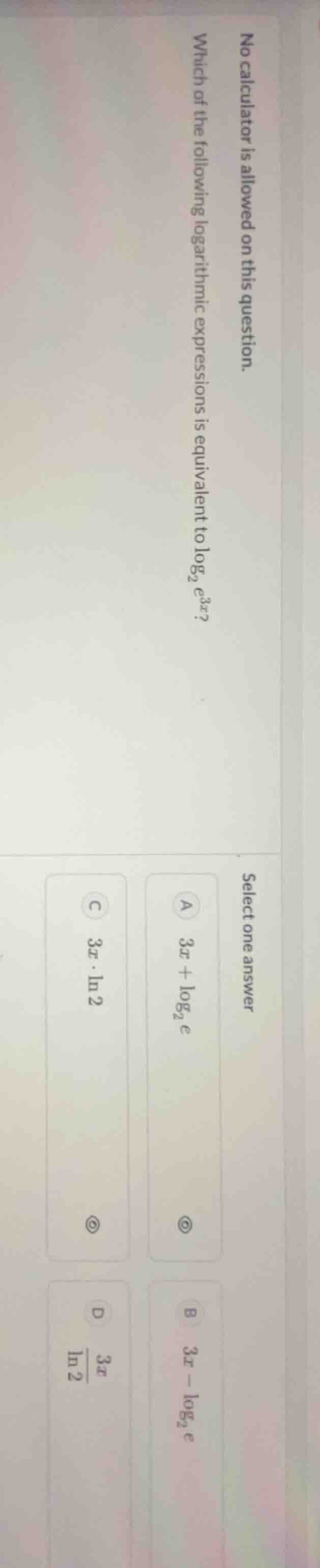 no calculator is allowed on this question. which of the following logar…