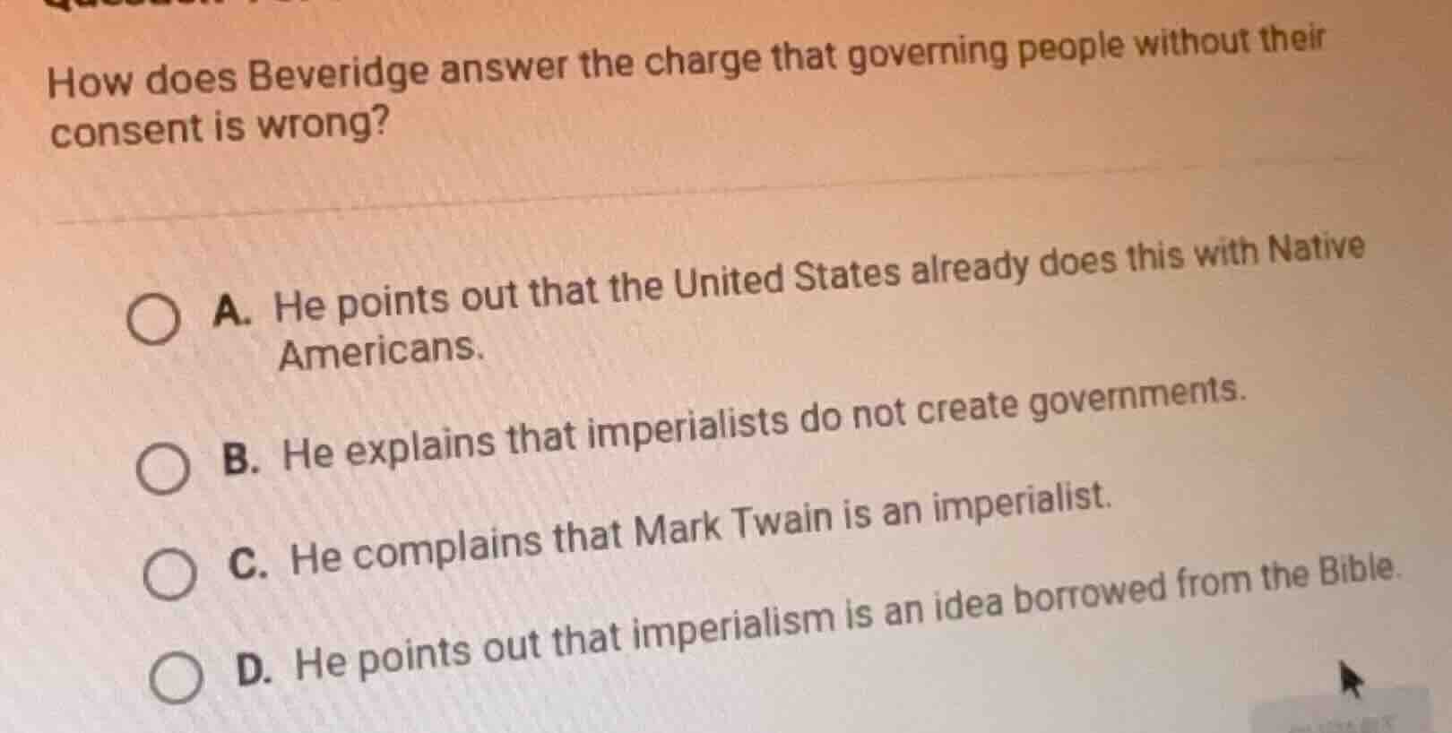 how does beveridge answer the charge that governing people without thei…