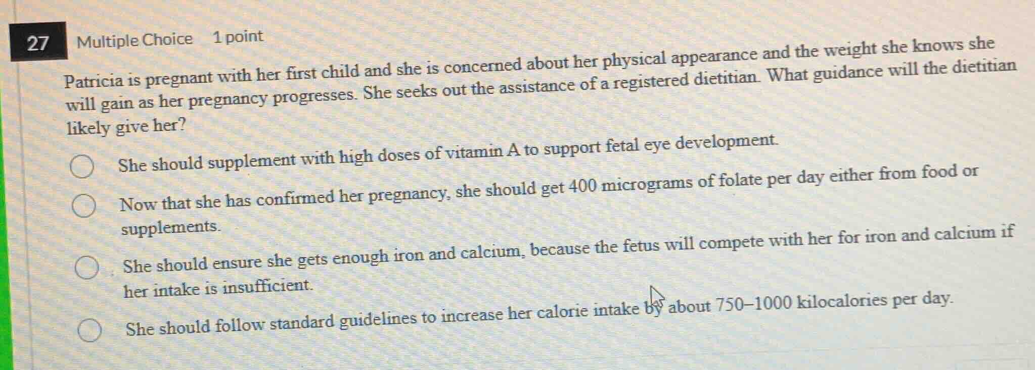 27 multiple choice 1 point patricia is pregnant with her first child an…