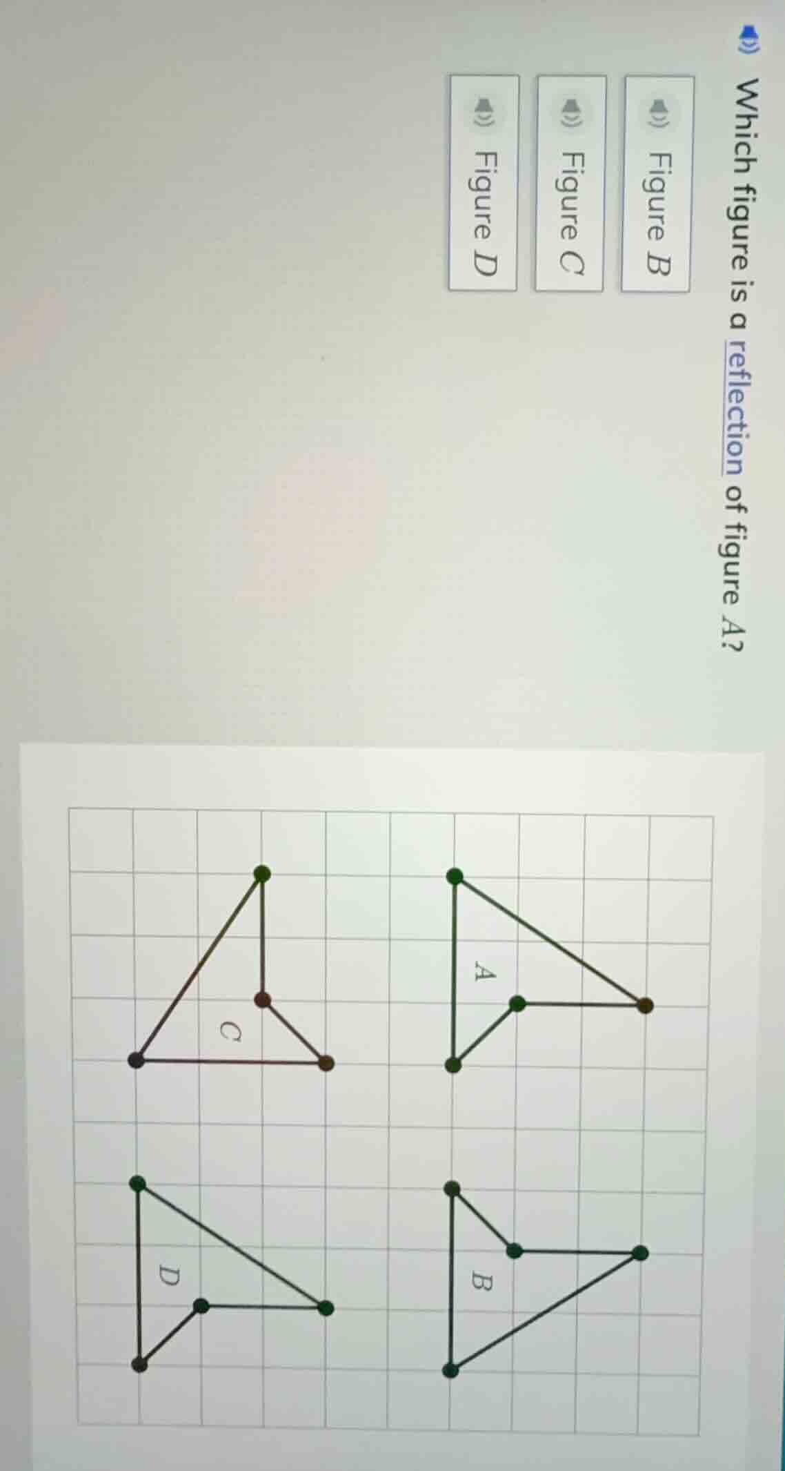 which figure is a reflection of figure a? figure b figure c figure d