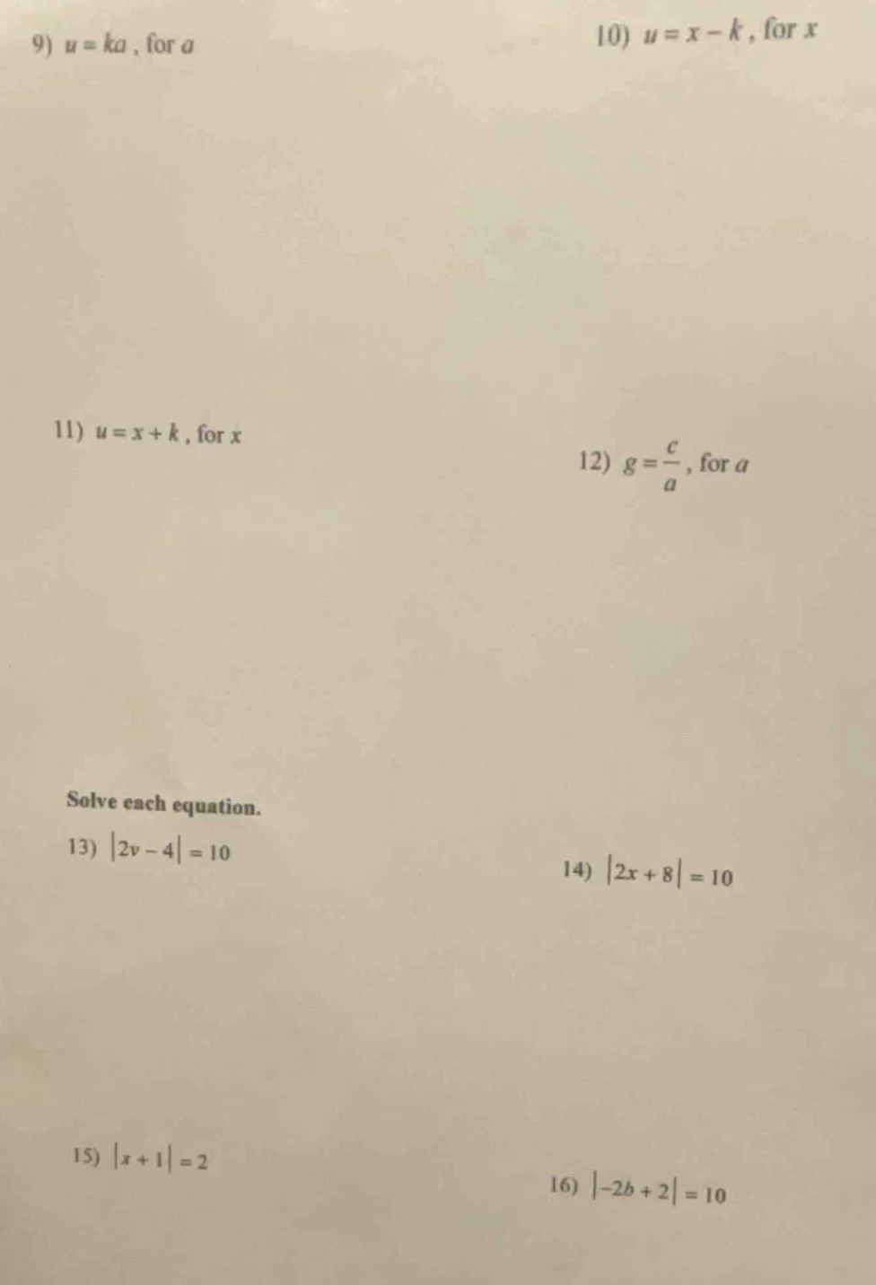 9) $u = ka$, for $a$ 10) $u = x - k$, for $x$ 11) $u = x + k$, for $x$ …