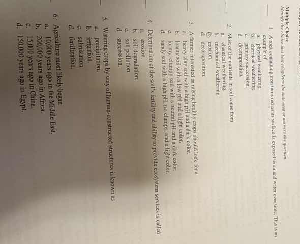 multiple choice 1. a layer of weathered material on a surface is expose…