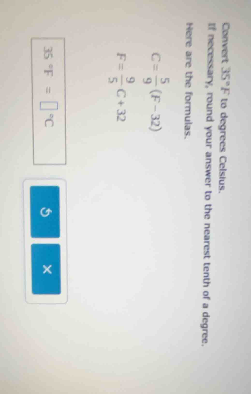 convert 35°f to degrees celsius. if necessary, round your answer to the…