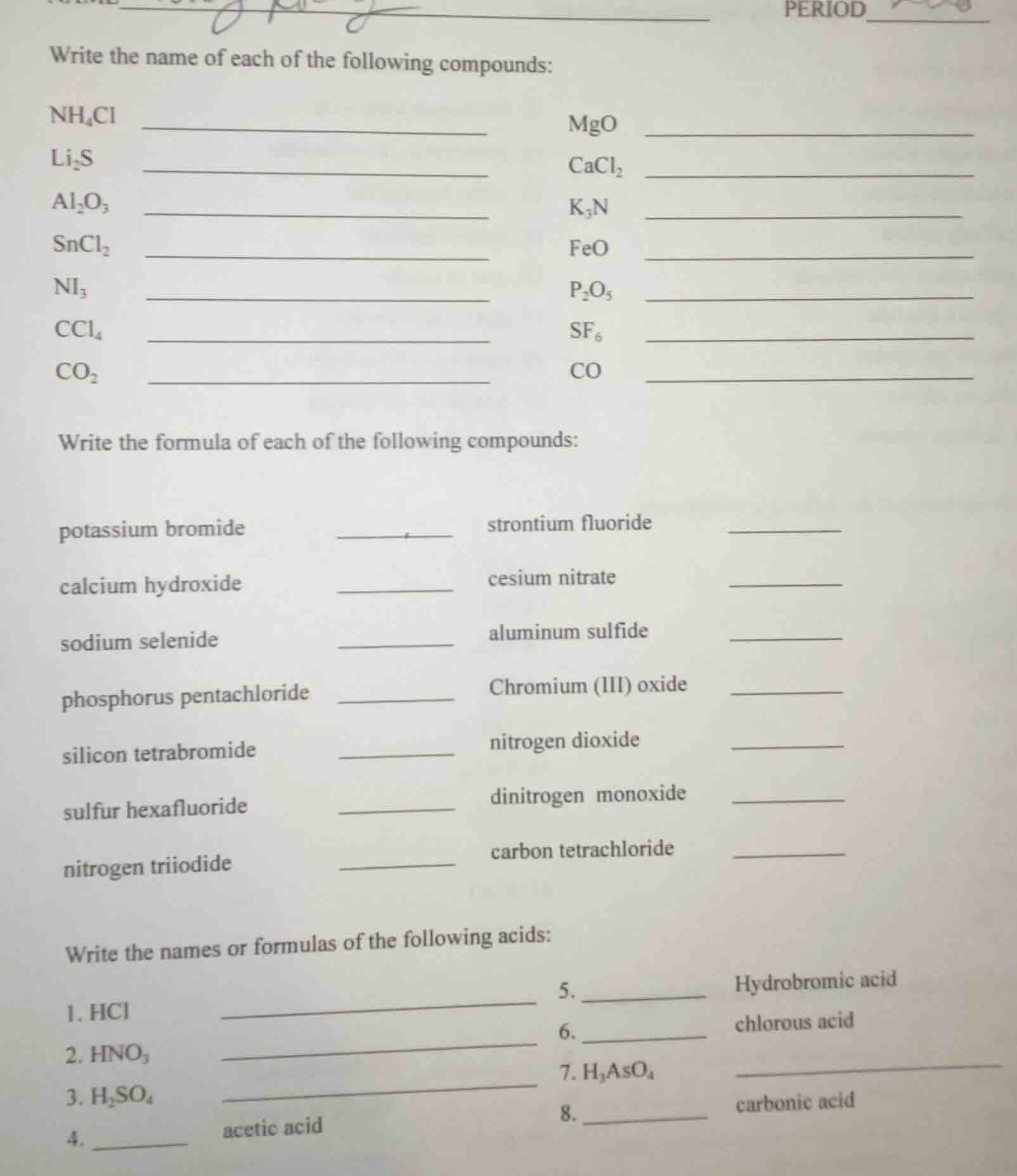 write the name of each of the following compounds: nh₄cl li₂s al₂o₃ snc…