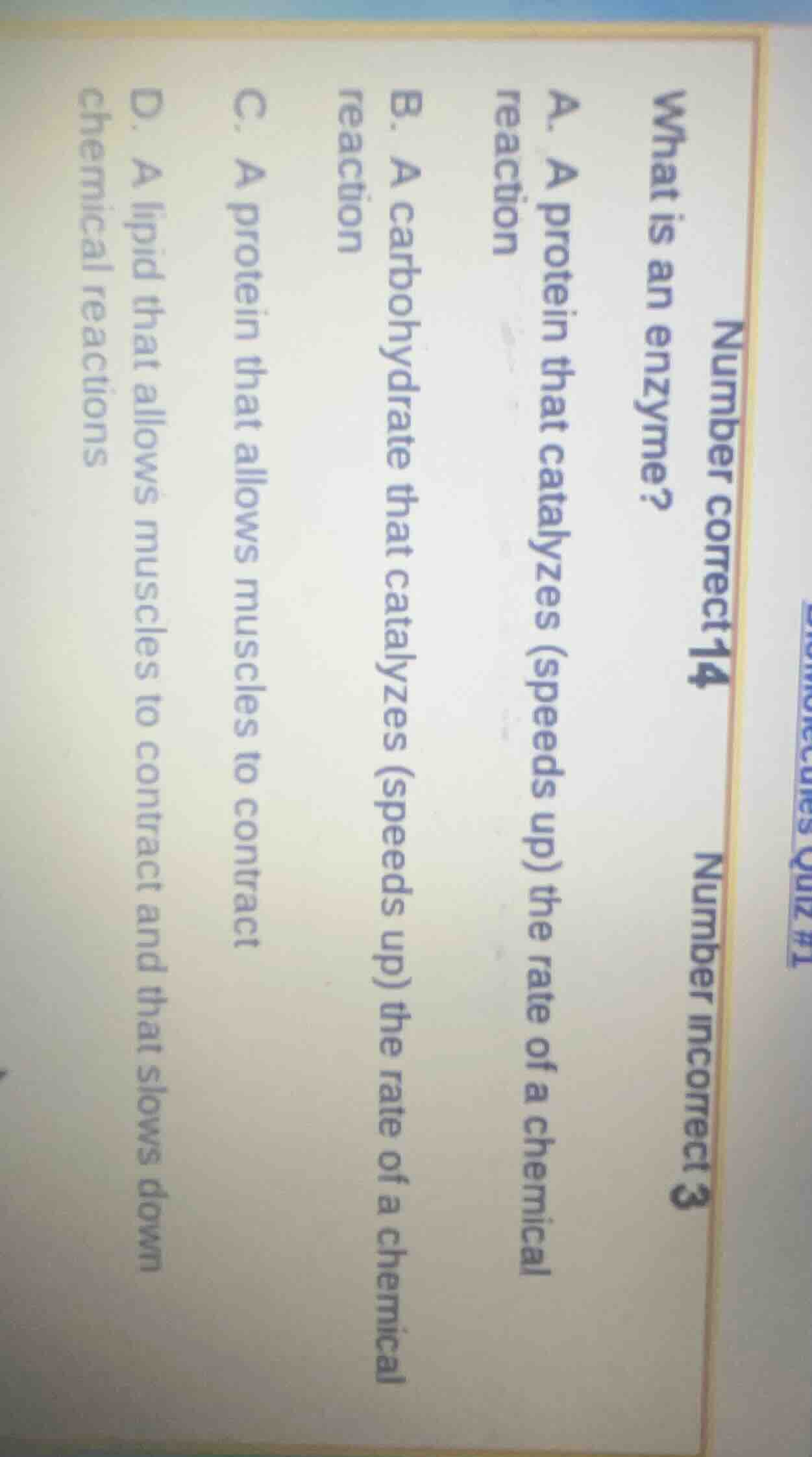 what is an enzyme? a. a protein that catalyzes (speeds up) the rate of …