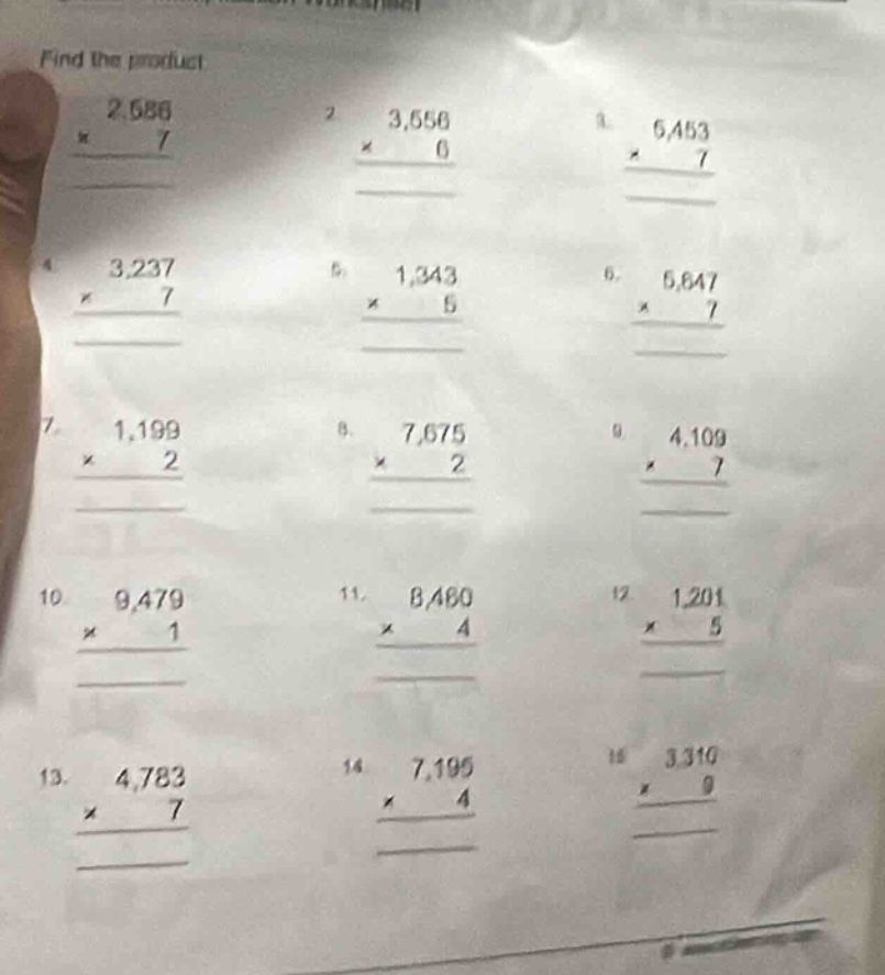 find the product 1. \\begin{array}{r} 2,588 \\\\ \\times \\ \\ \\ \\ 7 …