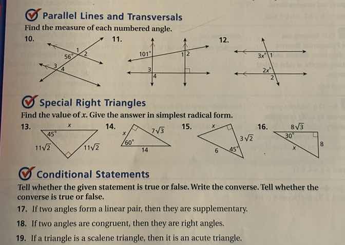 parallel lines and transversals find the measure of each numbered angle…