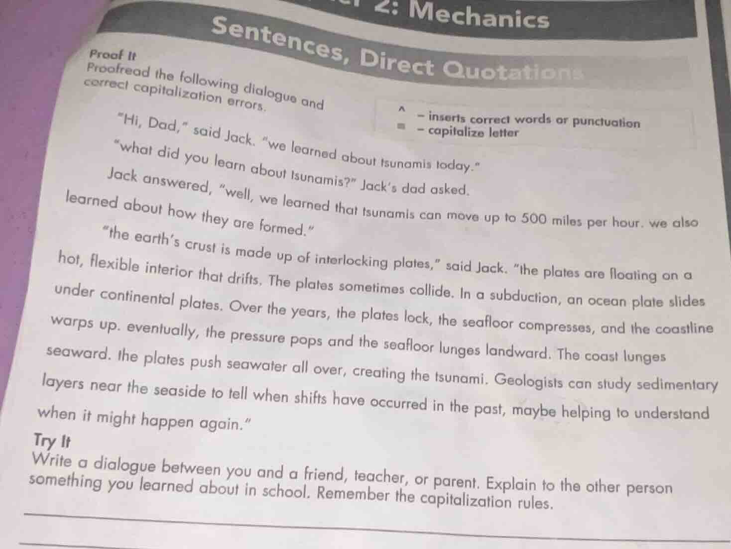 2: mechanics sentences, direct quotations proof it proofread the follow…