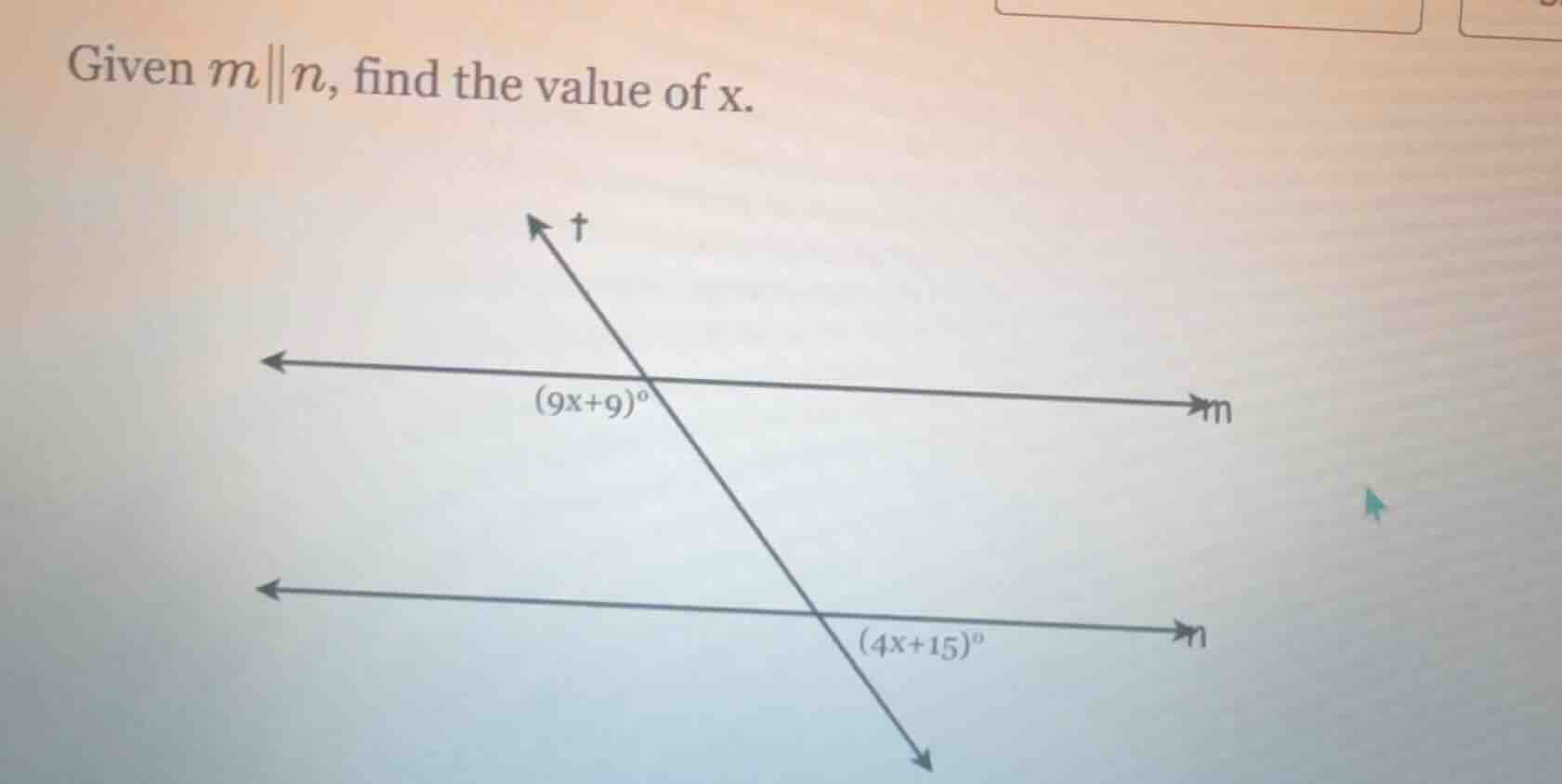 given $m \\parallel n$, find the value of $x$. image of two parallel li…