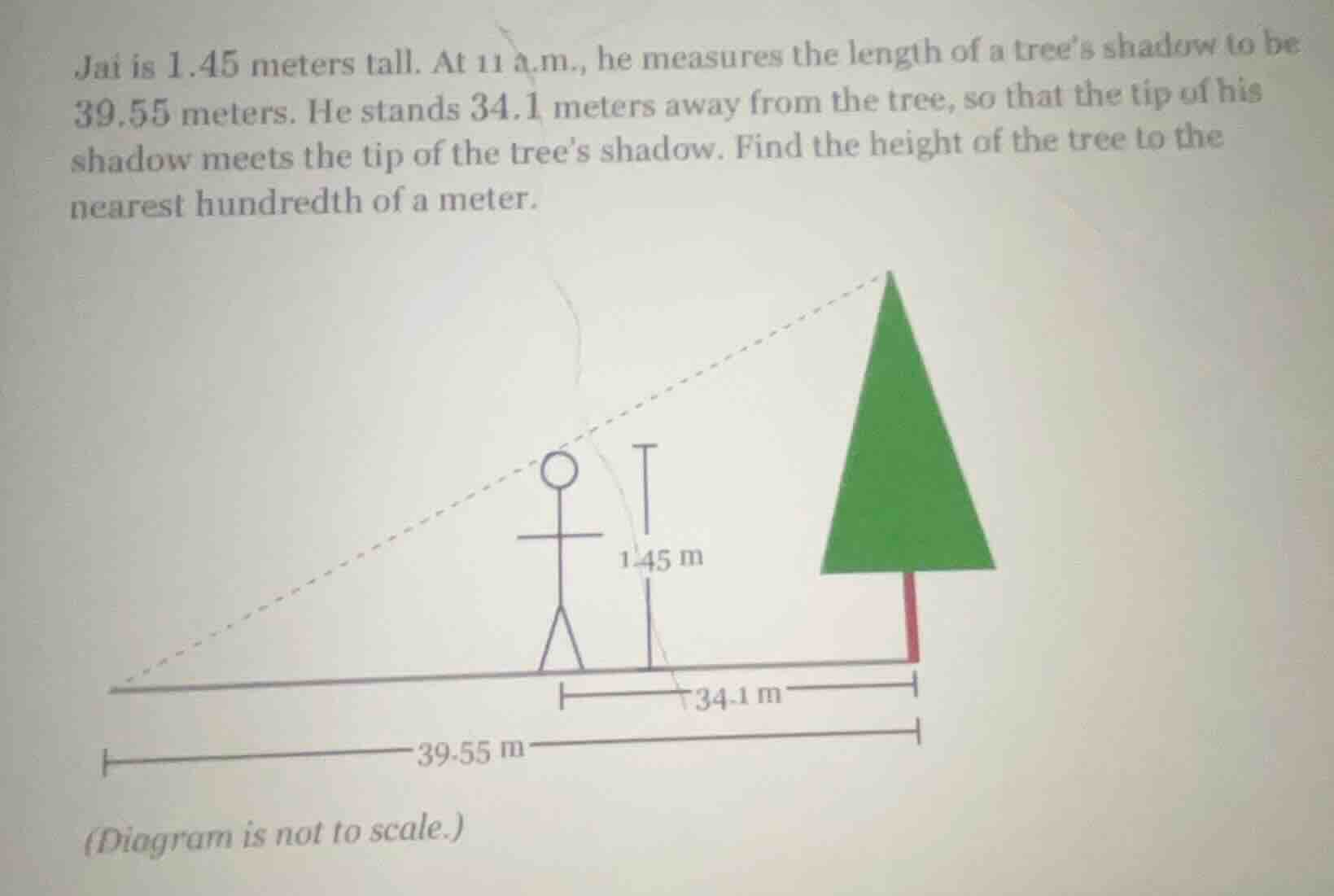 jai is 1.45 meters tall. at 11 a.m., he measures the length of a tree’s…
