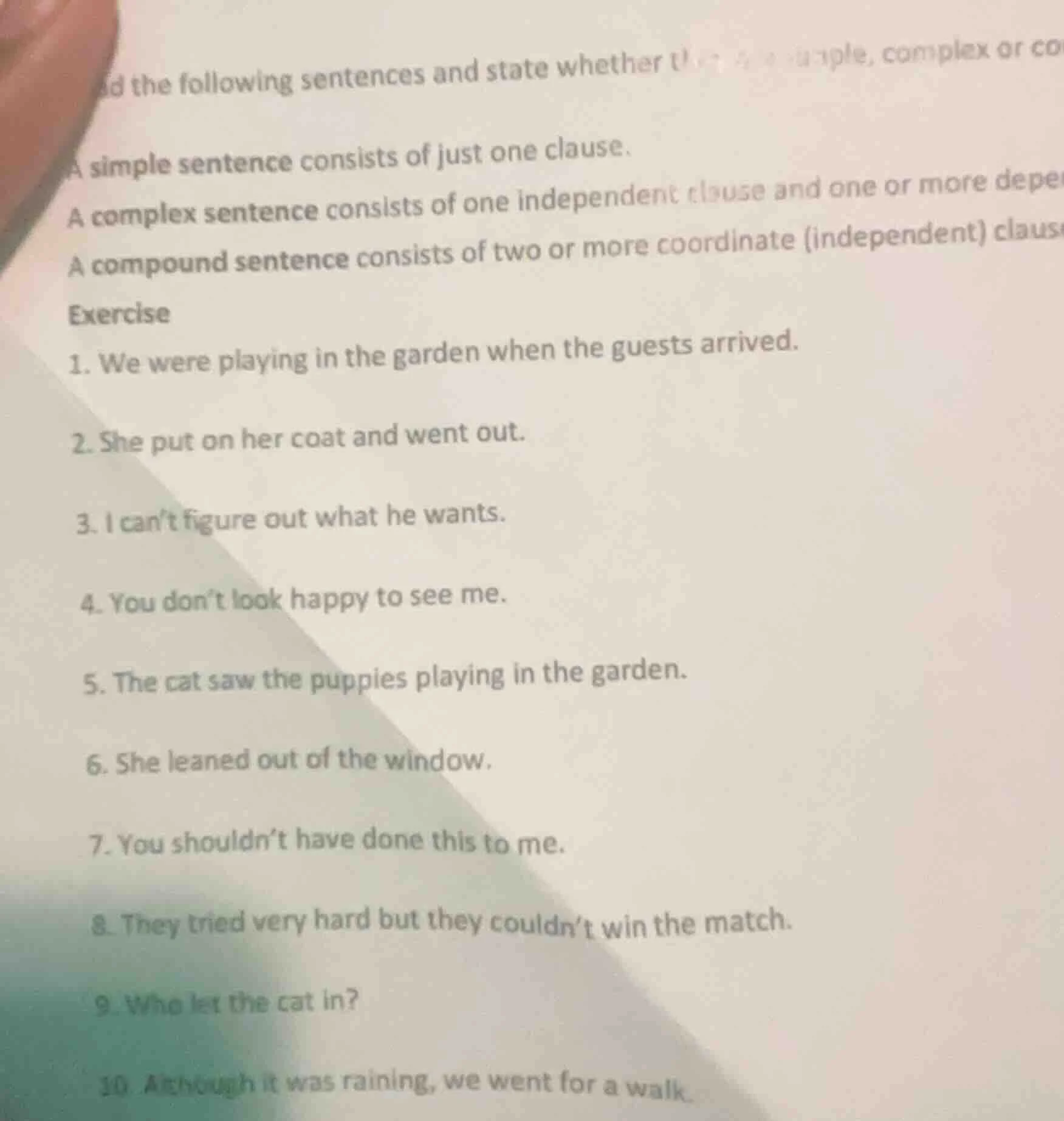 read the following sentences and state whether they are simple, complex…