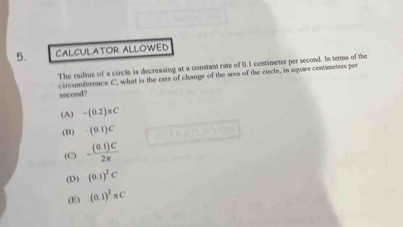 5. calculator allowed the radius of a circle is decreasing at a constan…