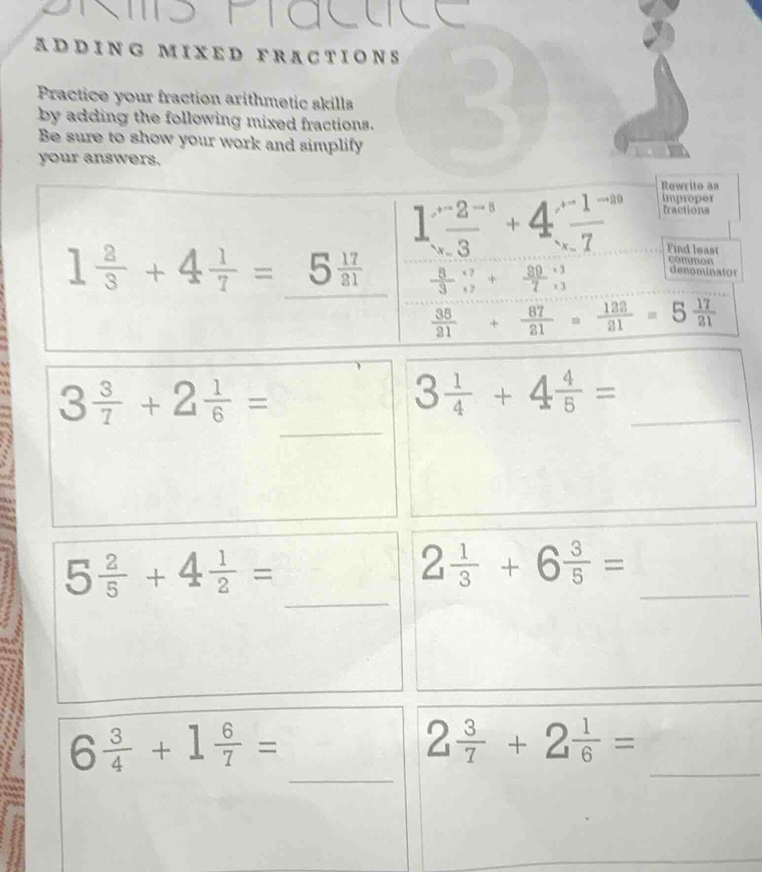 skiis practice adding mixed fractions practice your fraction arithmetic…
