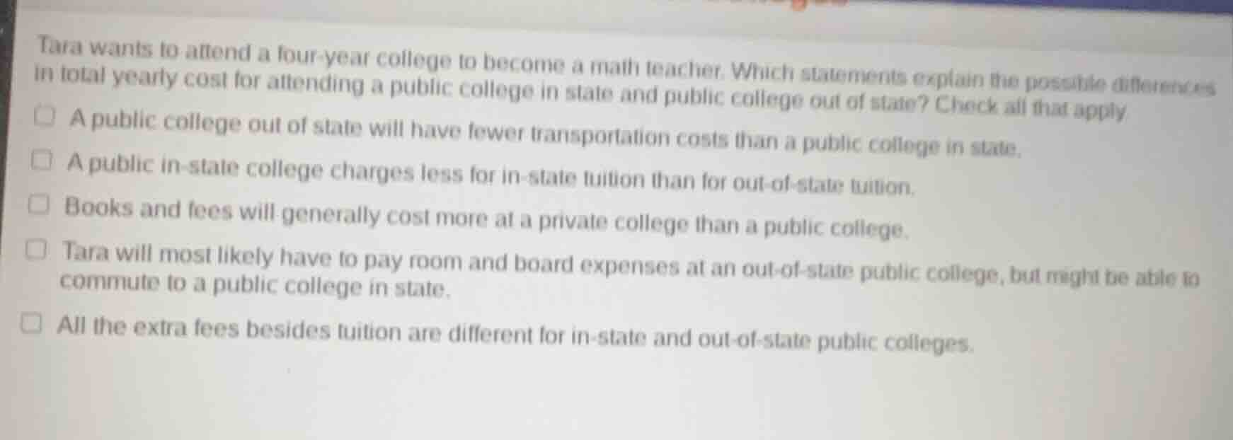 tara wants to attend a four-year college to become a math teacher. whic…