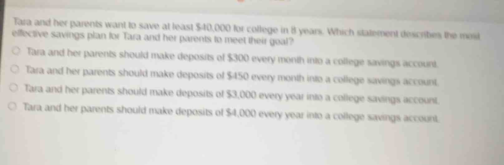 tara and her parents want to save at least $40,000 for college in 8 yea…