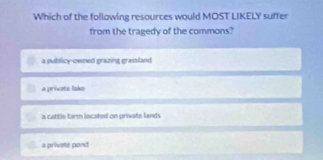 which of the following resources would most likely suffer from the trag…