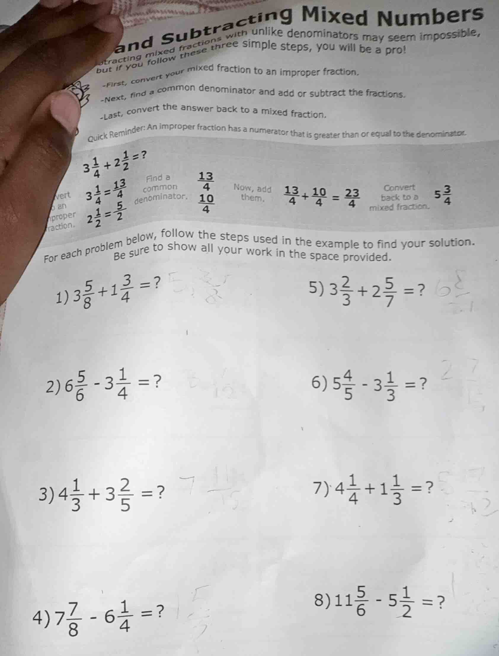 adding and subtracting mixed numbers subtracting mixed fractions with u…