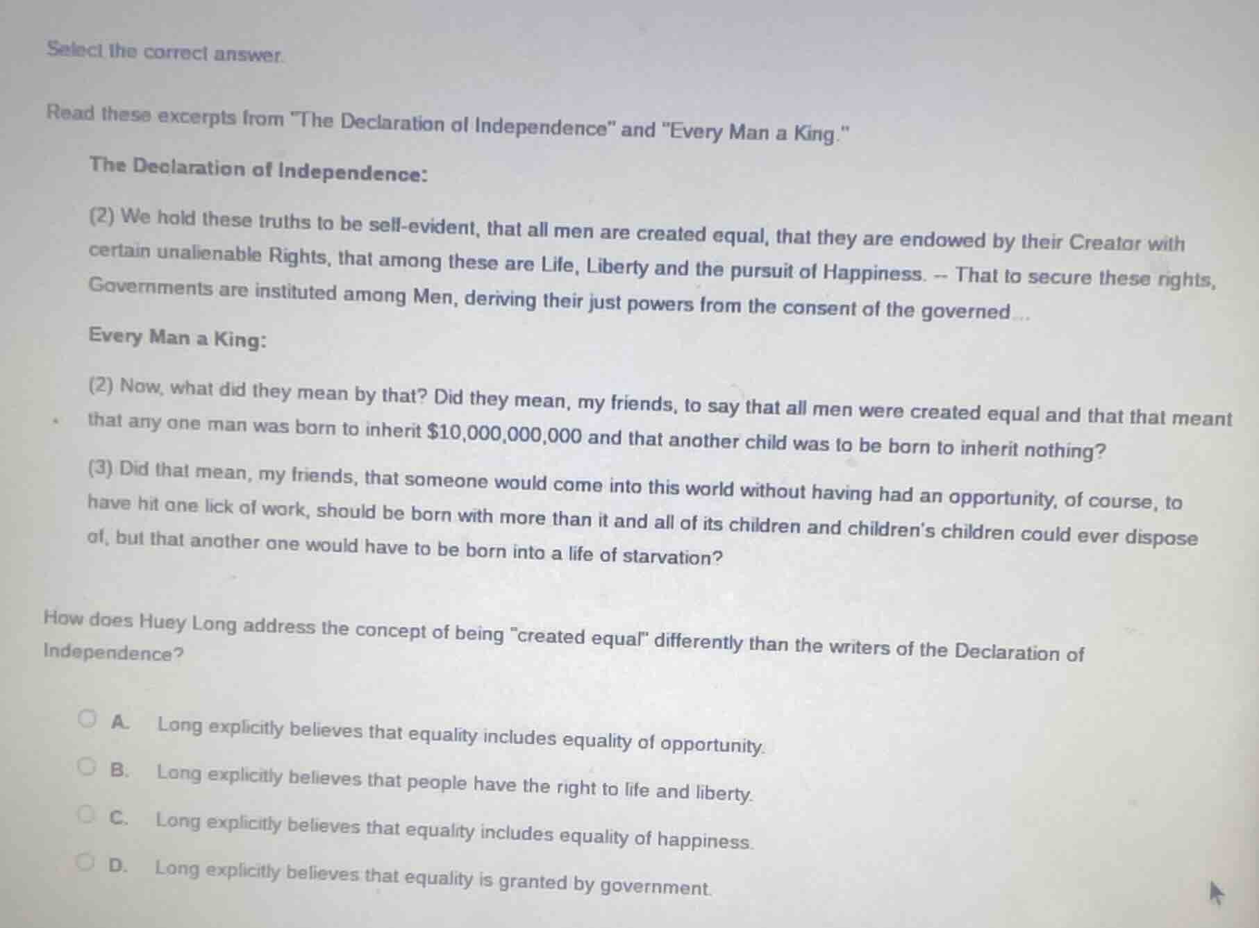 select the correct answer. read these excerpts from \the declaration of…