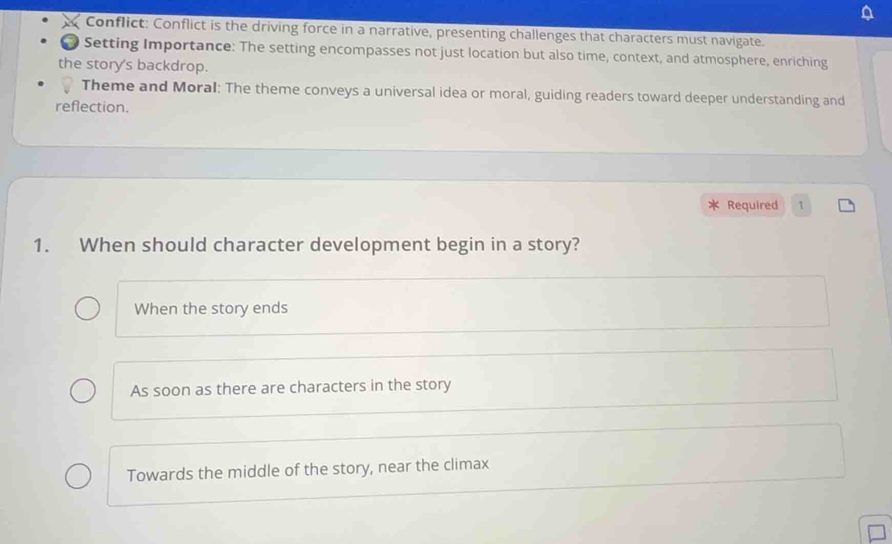 • conflict: conflict is the driving force in a narrative, presenting ch…