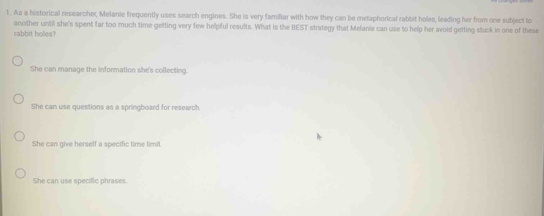 1. as a historical researcher, melanie frequently uses search engines. …