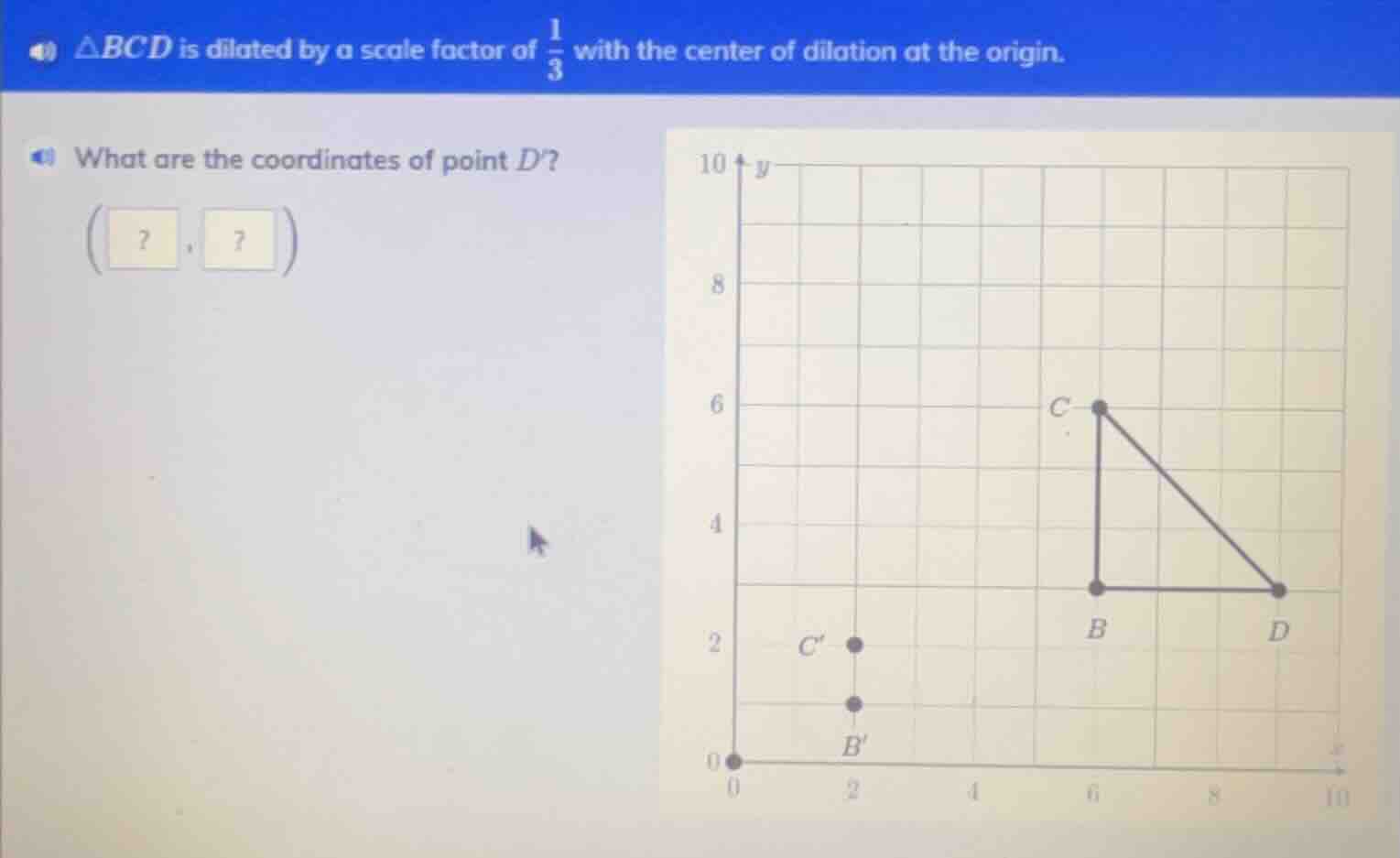 △bcd is dilated by a scale factor of \\(\\frac{1}{3}\\) with the center…