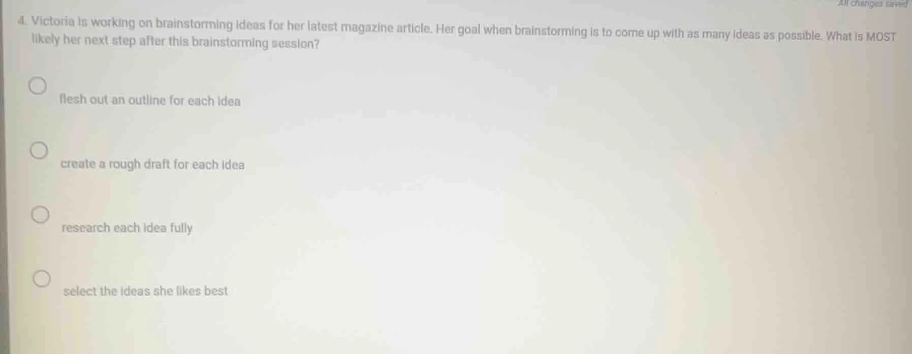 4. victoria is working on brainstorming ideas for her latest magazine a…