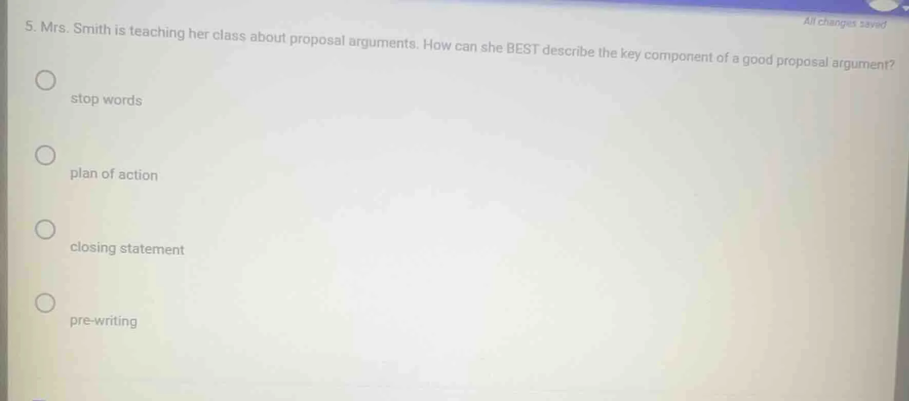 5. mrs. smith is teaching her class about proposal arguments. how can s…