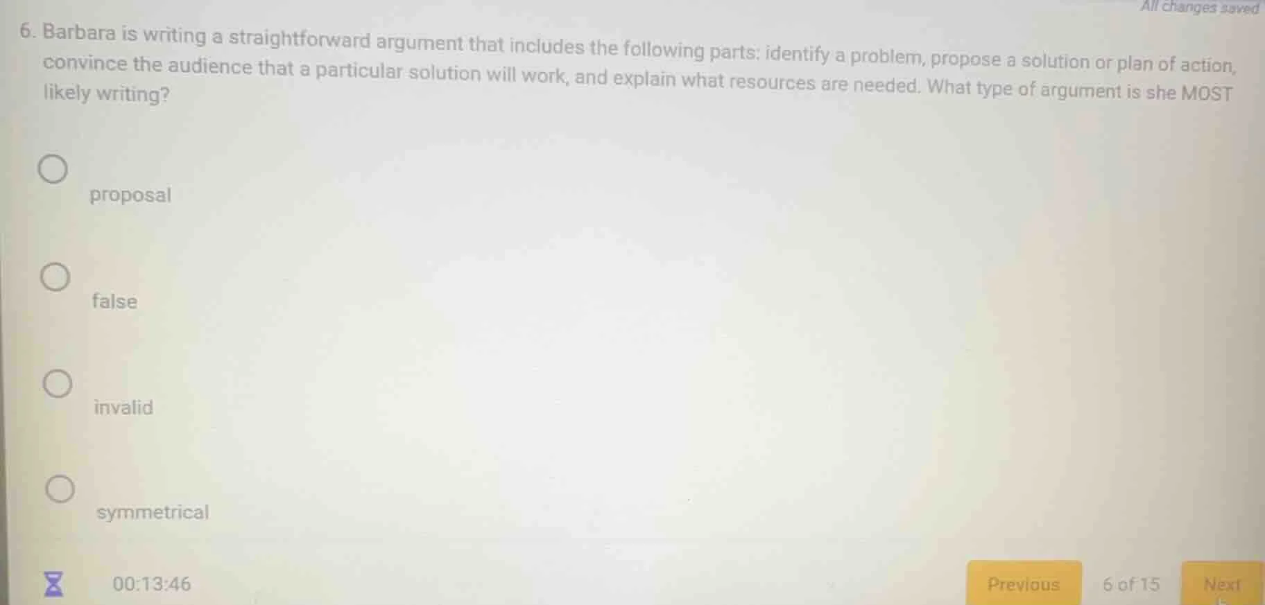6. barbara is writing a straightforward argument that includes the foll…