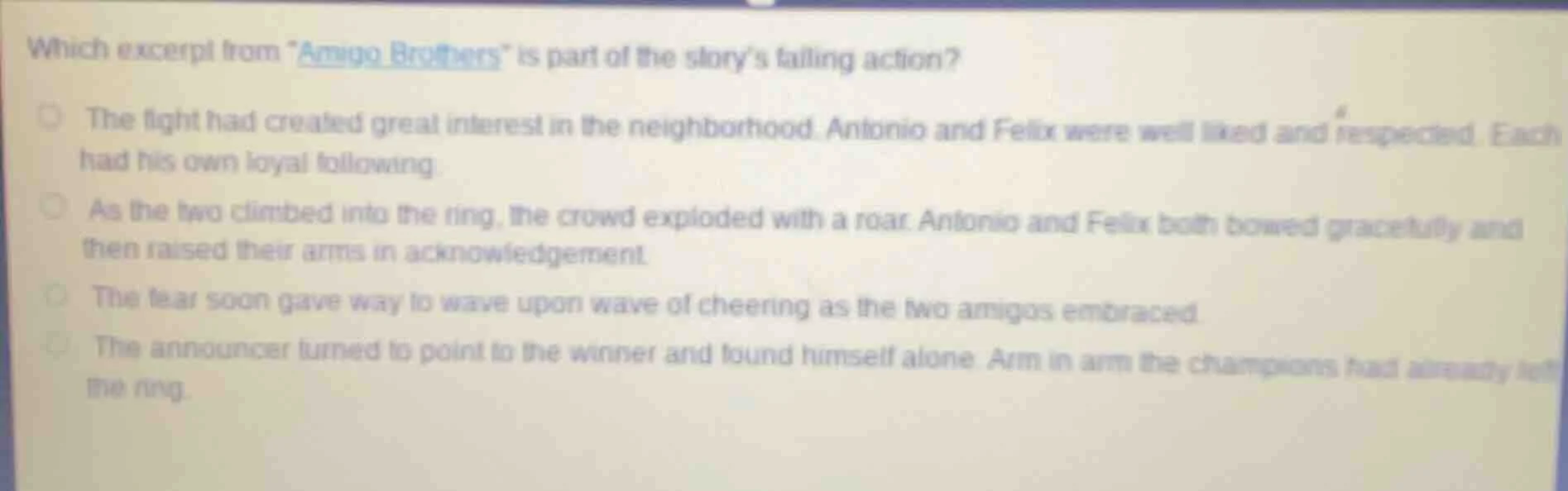 which excerpt from \amigo brothers\ is part of the story’s falling acti…