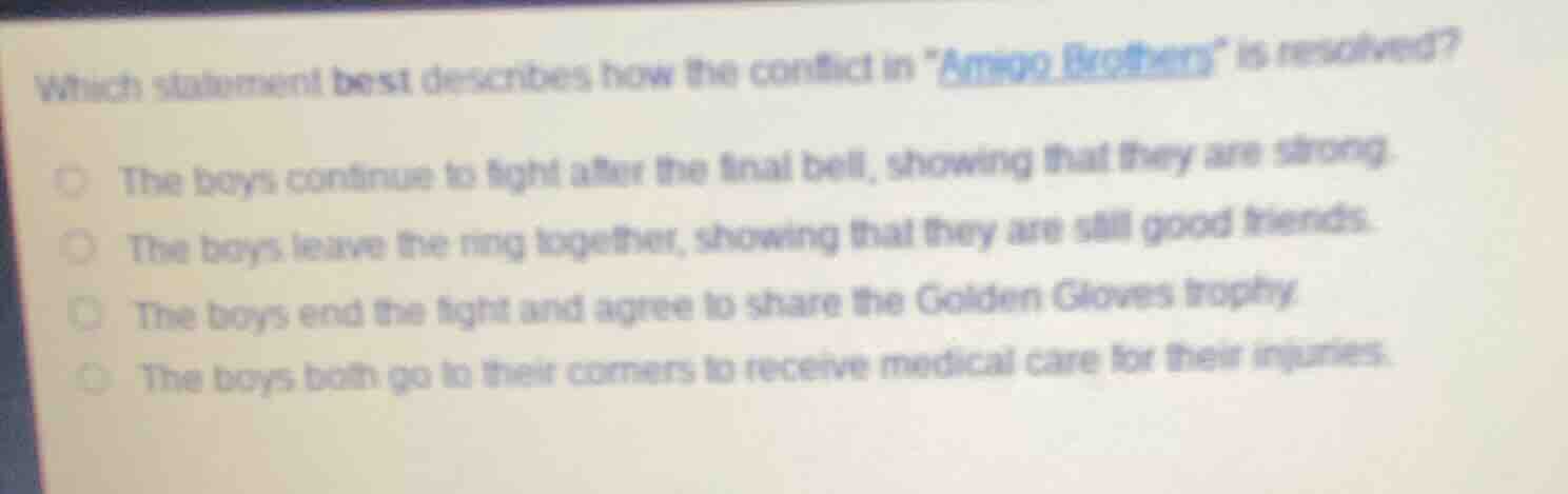 which statement best describes how the conflict in \amigo brothers\ is …