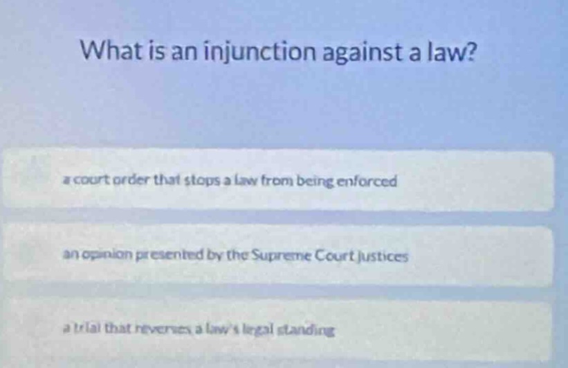 what is an injunction against a law? a court order that stops a law fro…
