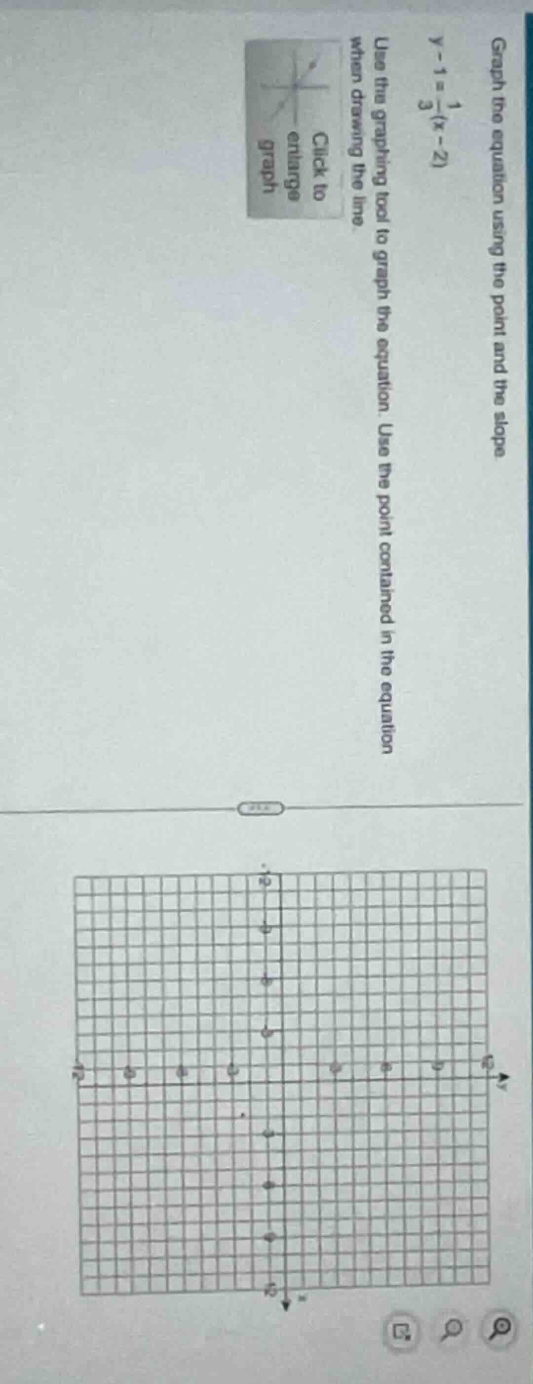 graph the equation using the point and the slope $y - 1 = \\frac{1}{3}(…