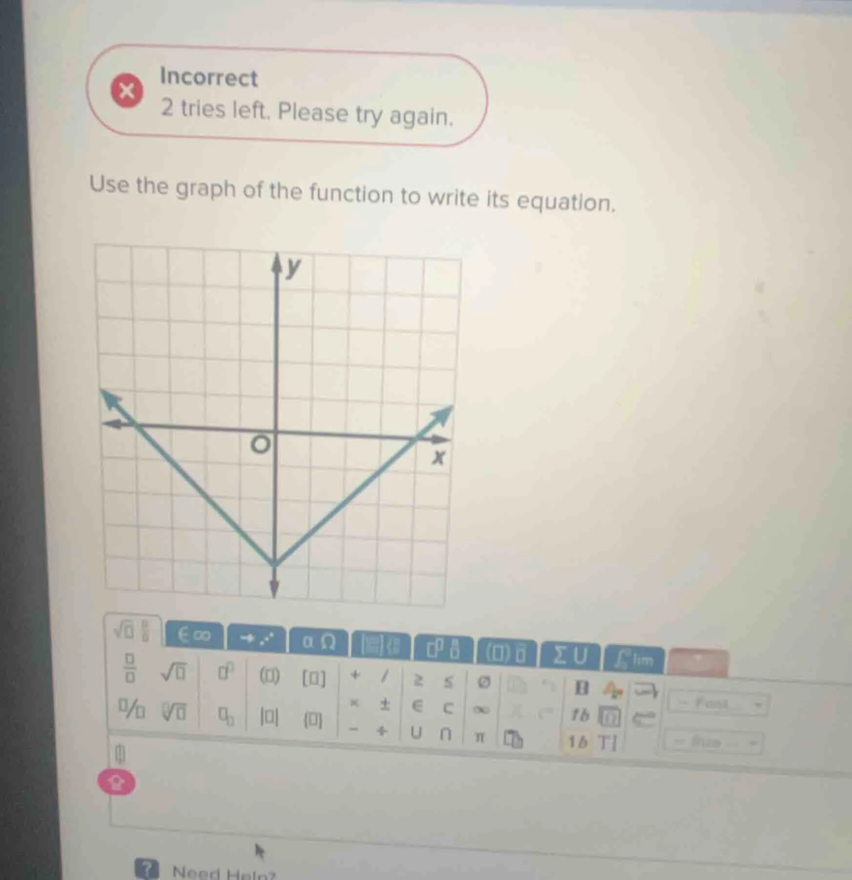 incorrect 2 tries left. please try again. use the graph of the function…
