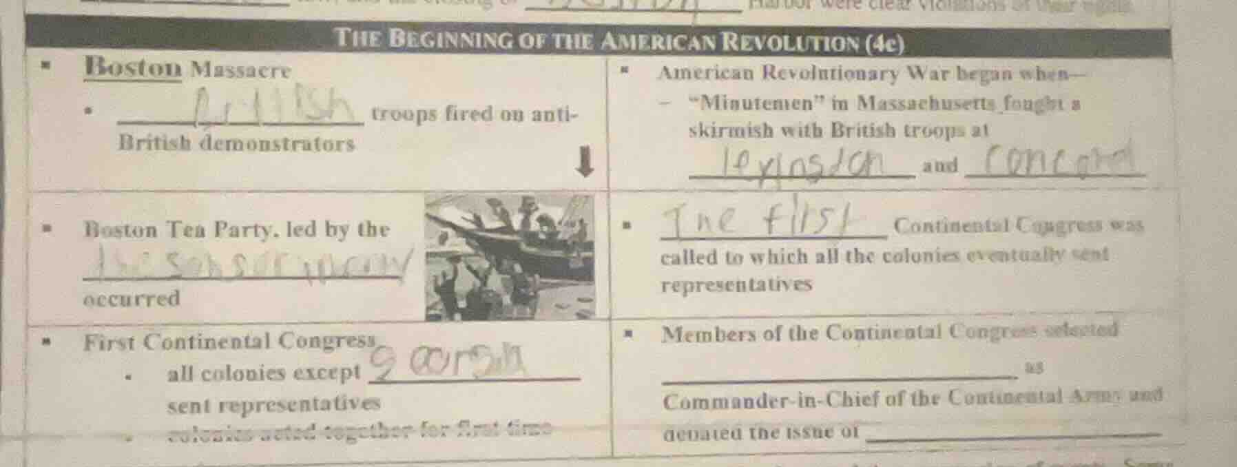 the beginning of the american revolution (4c) - boston massacre - _____…