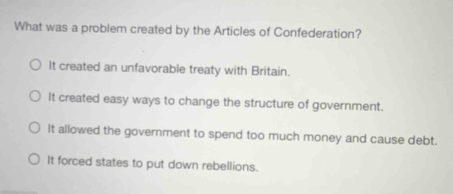 what was a problem created by the articles of confederation? ○ it creat…