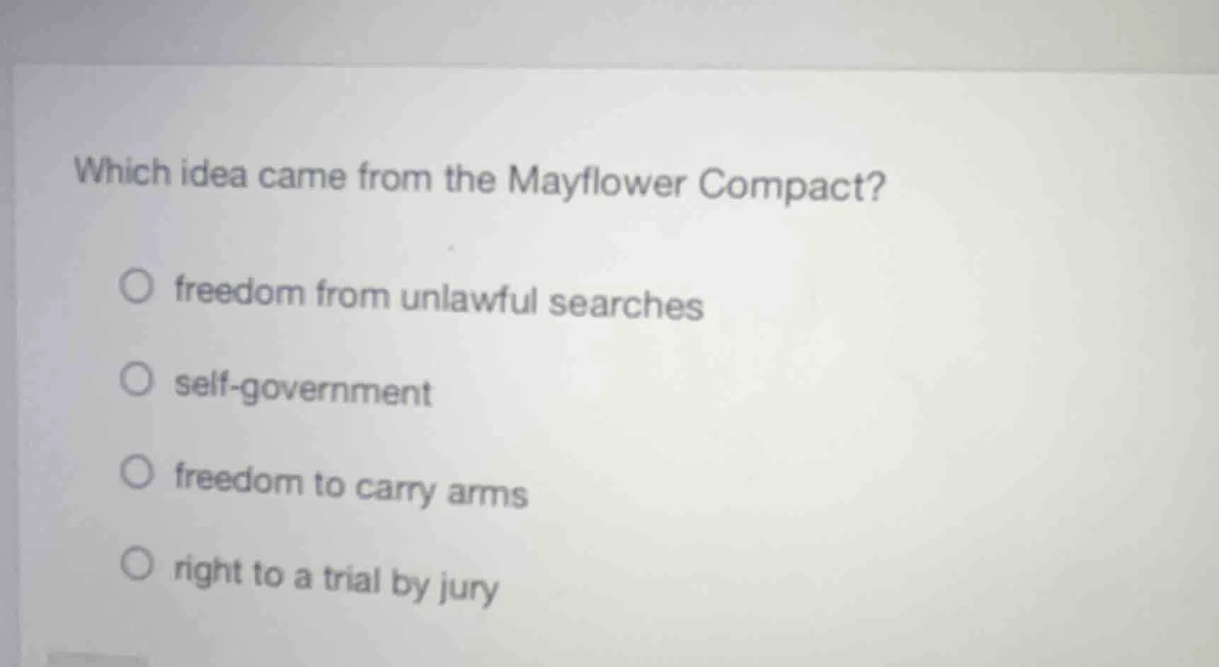which idea came from the mayflower compact? ○ freedom from unlawful sea…