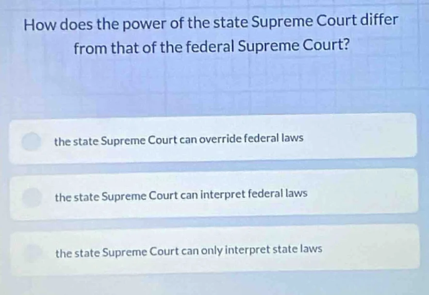 how does the power of the state supreme court differ from that of the f…