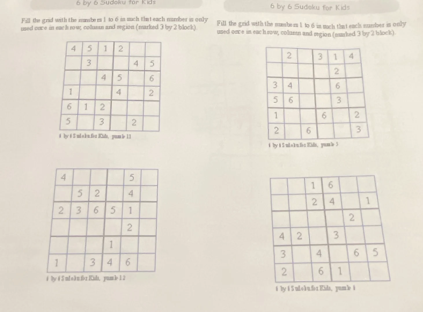 6 by 6 sudoku for kids fill the grid with the numbers 1 to 6 in such th…