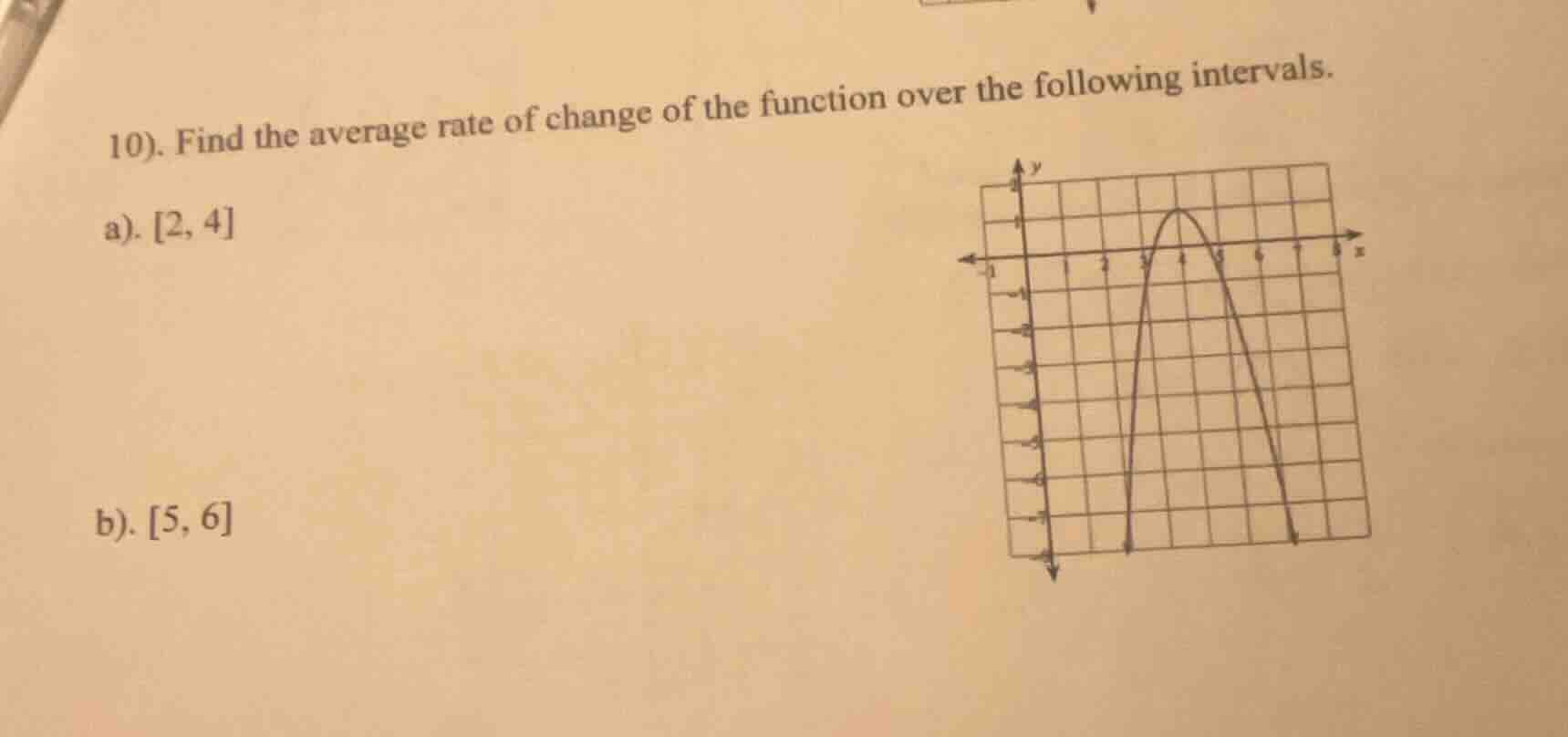 10). find the average rate of change of the function over the following…